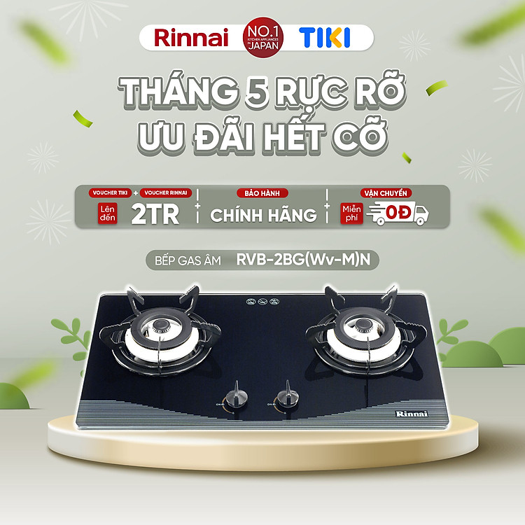 Bếp gas âm Rinnai RVB-2BG(Wv-M)N mặt bếp kính và kiềng bếp men – Hàng chính hãng.