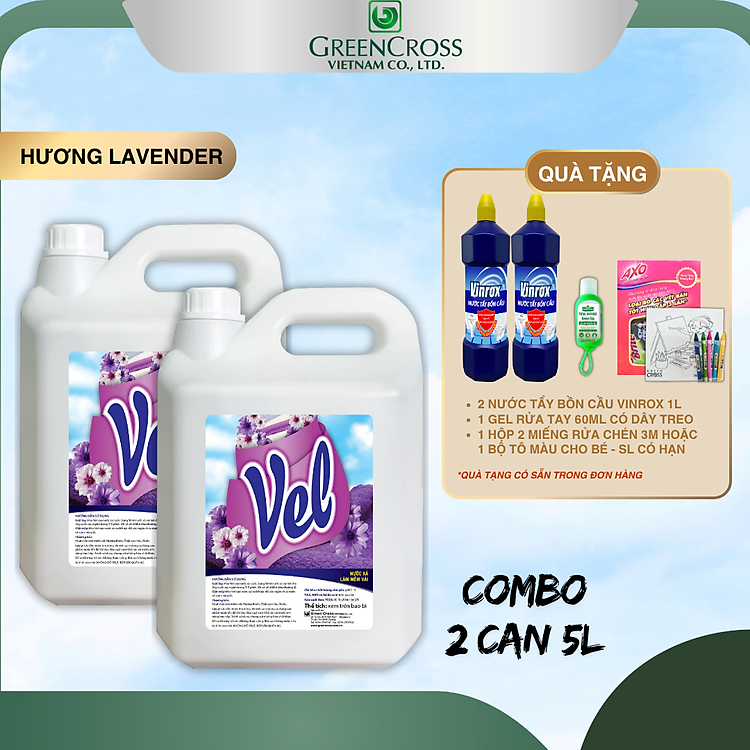 Combo Nước xả vải mềm vải, khử mùi, lưu hương bền lâu VEL Can 5 Lít Tiết kiệm