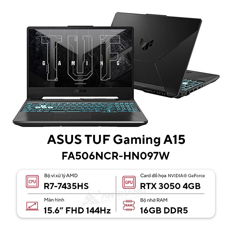Laptop Asus TUF Gaming A15 FA506NCR-HN097W (R7 7435HS/ 16GB/ 512GB SSD/ RTX 3050 4GB/ 15.6 inch FHD/ 144Hz/ Win11/ Black) – HÀNG CHÍNH HÃNG