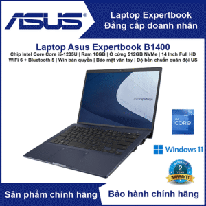 Máy vi tính Laptop Asus ExpertBook B1400 (Chip Intel Core i5-1235U | RAM 16GB | SSD 512GB NVMe | 14' Full HD | Bảo mật vân tay | Bảo mật TPM 2.0 | Độ bền chuẩn quân đội US) -...