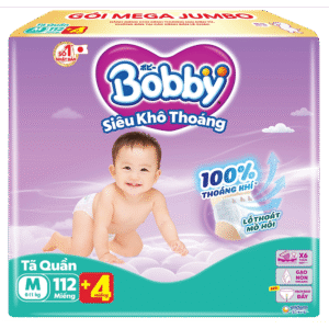 [TẶNG KÈM 4 MIẾNG] Tã quần Bobby Siêu Khô Thoáng - 100% Thoáng Khí Mega Jumbo M112+4