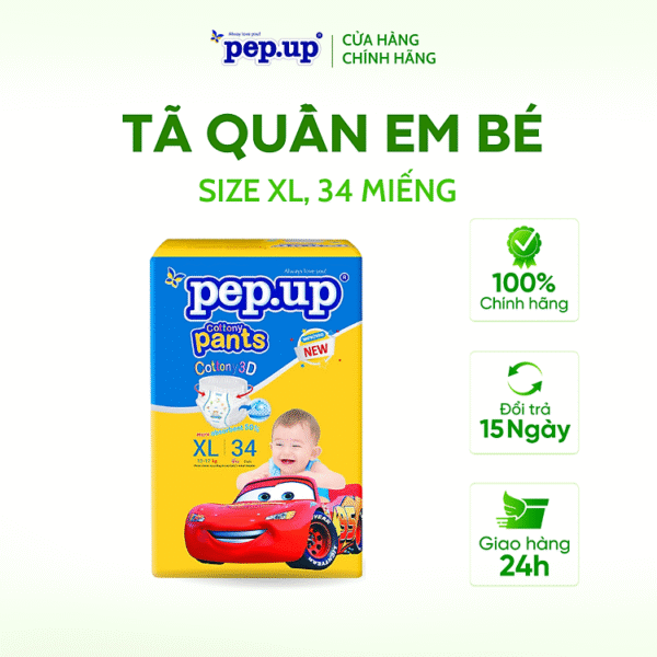 Tã/Bỉm Quần Em Bé Pep.up Cottony 3D Gói Đại Siêu Mềm Mại, Siêu Khô Thoáng, Kháng Khuẩn