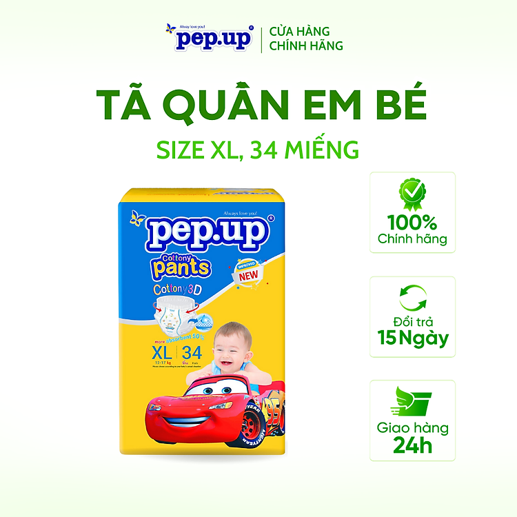 Tã/Bỉm Quần Em Bé Pep.up Cottony 3D Gói Đại Siêu Mềm Mại, Siêu Khô Thoáng, Kháng Khuẩn
